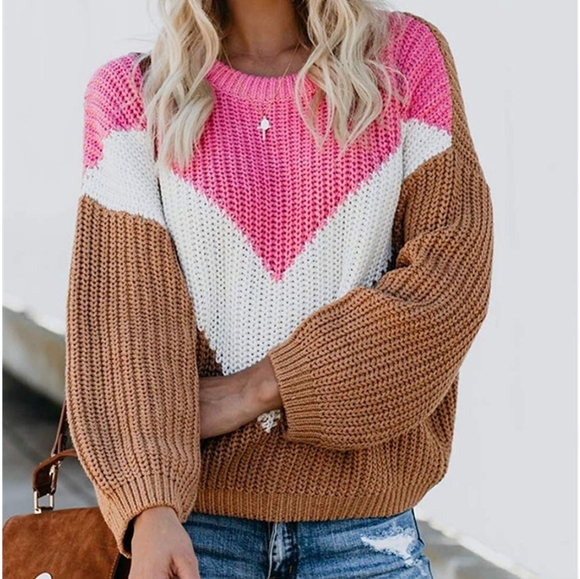 New Chevron color block slouchy Sweater - Picture 3 of 6